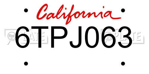 6TPJ063 California License Plate