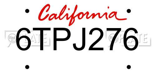6TPJ276 California License Plate