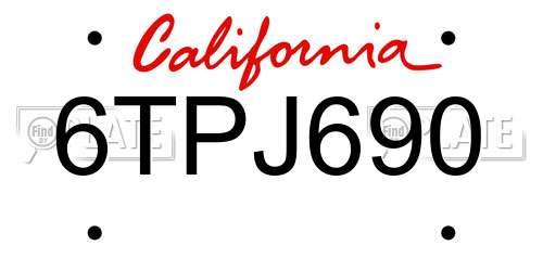 6TPJ690 California License Plate