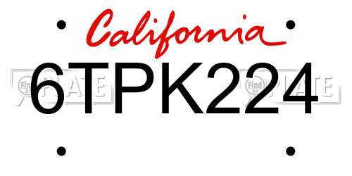 6TPK224 California License Plate