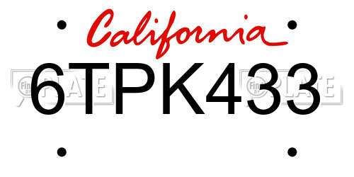 6TPK433 California License Plate
