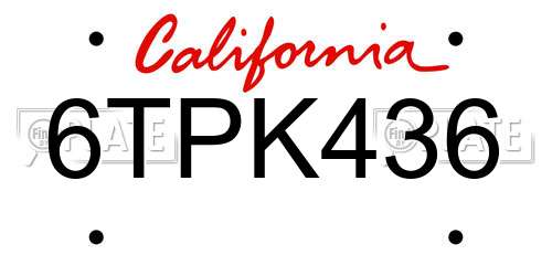 6TPK436 California License Plate