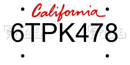 6TPK478 California License Plate