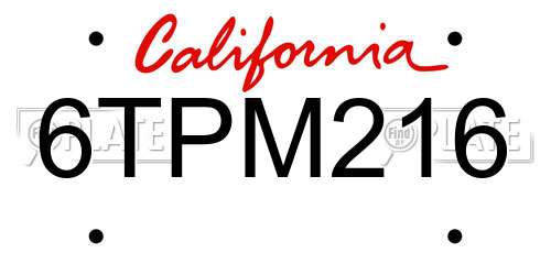 6TPM216 California License Plate