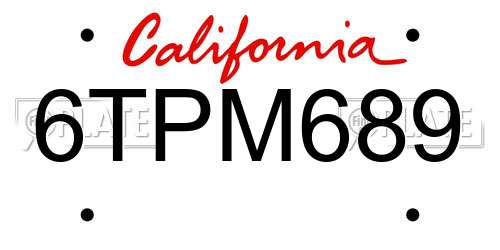 6TPM689 California License Plate