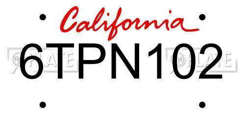 6TPN102 California License Plate