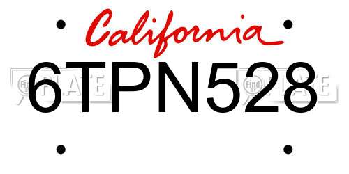 6TPN528 California License Plate