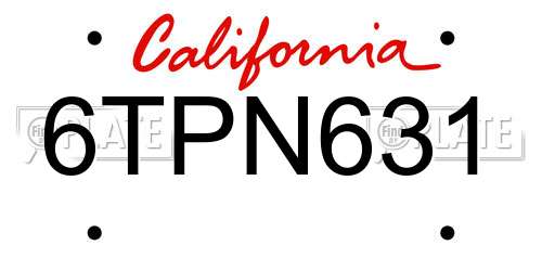 6TPN631 California License Plate