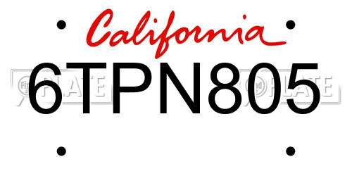 6TPN805 California License Plate