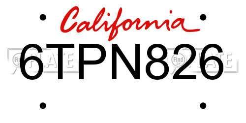 6TPN826 California License Plate