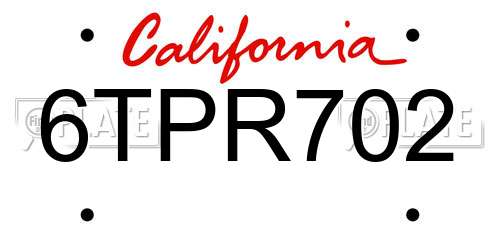 6TPR702 California License Plate