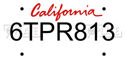 6TPR813 California License Plate
