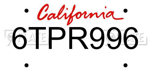 6TPR996 California License Plate