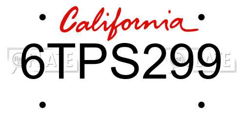 6TPS299 California License Plate