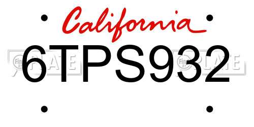 6TPS932 California License Plate