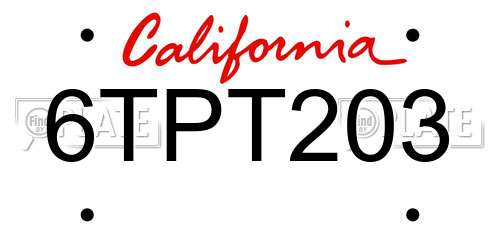 6TPT203 California License Plate