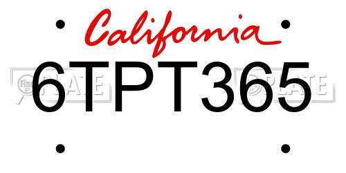 6TPT365 California License Plate