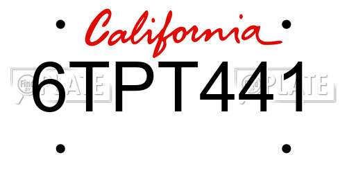 6TPT441 California License Plate