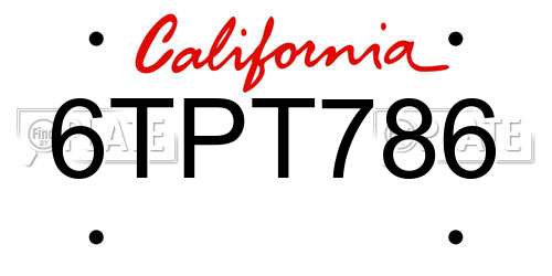 6TPT786 California License Plate