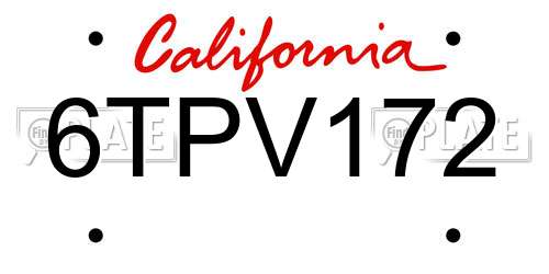 6TPV172 California License Plate