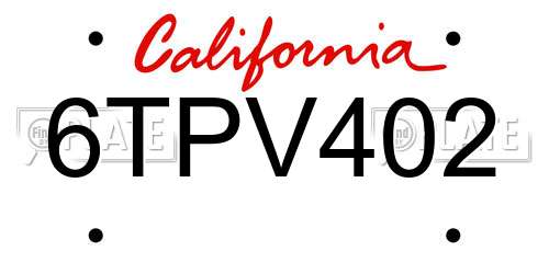 6TPV402 California License Plate