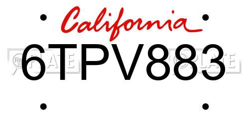 6TPV883 California License Plate