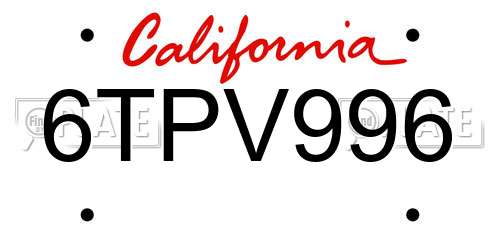 6TPV996 California License Plate