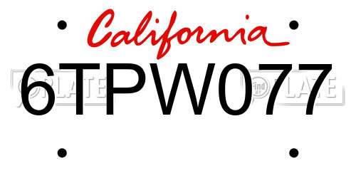 6TPW077 California License Plate