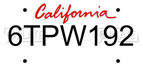 6TPW192 California License Plate