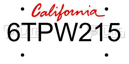 6TPW215 California License Plate