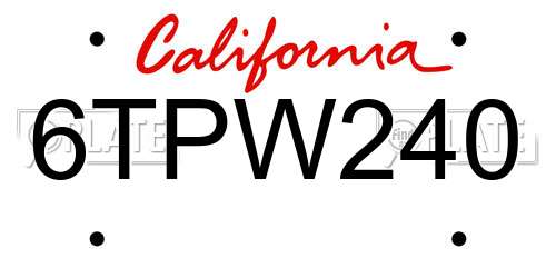 6TPW240 California License Plate