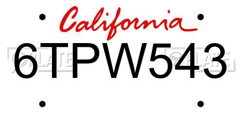 6TPW543 California License Plate