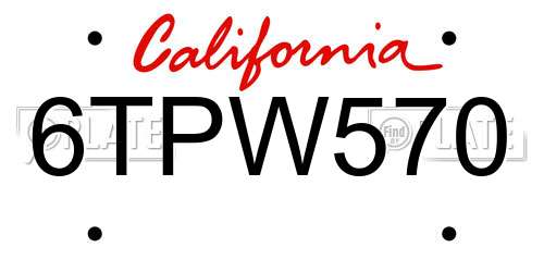 6TPW570 California License Plate