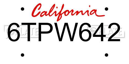 6TPW642 California License Plate