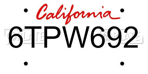 6TPW692 California License Plate