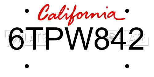 6TPW842 California License Plate