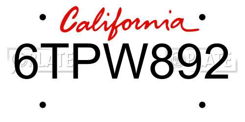 6TPW892 California License Plate