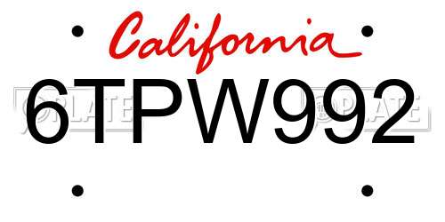 6TPW992 California License Plate