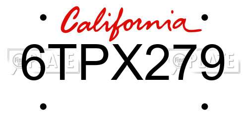 6TPX279 California License Plate