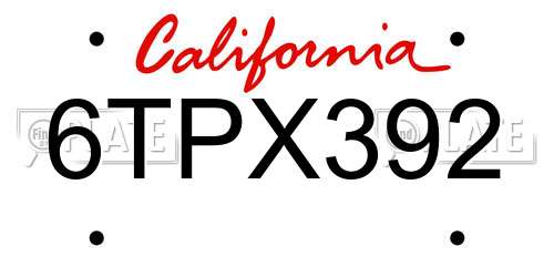 6TPX392 California License Plate