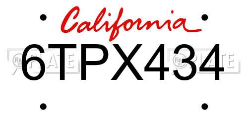 6TPX434 California License Plate