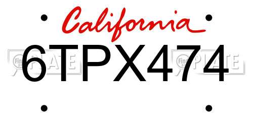 6TPX474 California License Plate