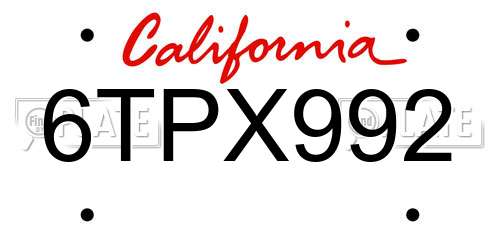 6TPX992 California License Plate