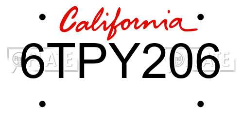 6TPY206 California License Plate