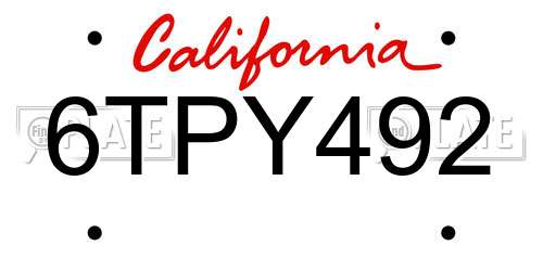 6TPY492 California License Plate
