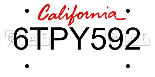 6TPY592 California License Plate