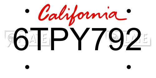 6TPY792 California License Plate
