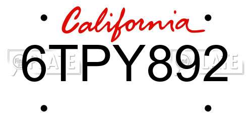 6TPY892 California License Plate