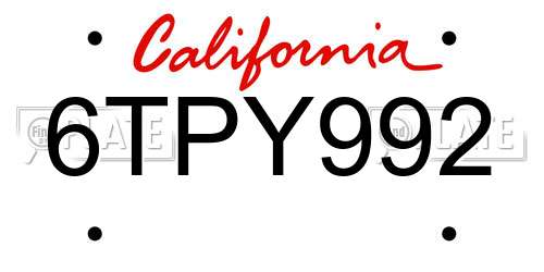 6TPY992 California License Plate