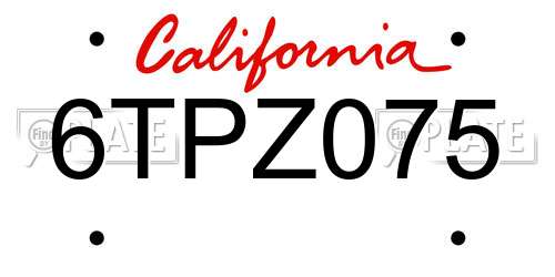 6TPZ075 California License Plate